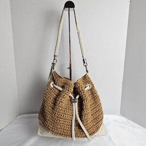 Brighton Bucket Bag Boho Woven  Straw Look Coastal Cottagecore Shoulder Purse
